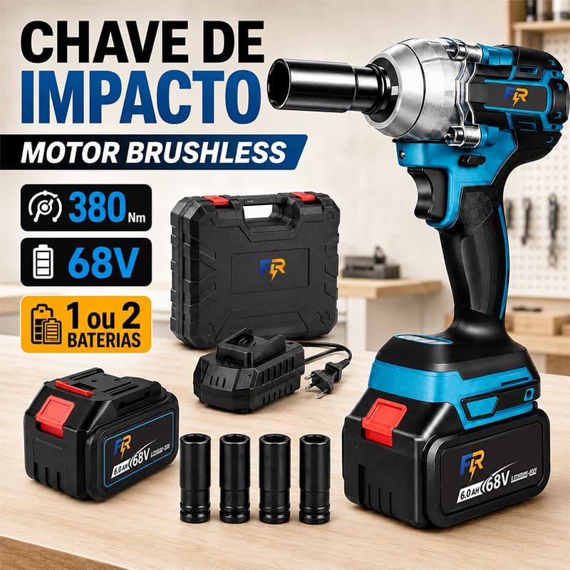 Chave de impacto sem fio motor sem escova, bateria 68V, kit completo com 28 peças