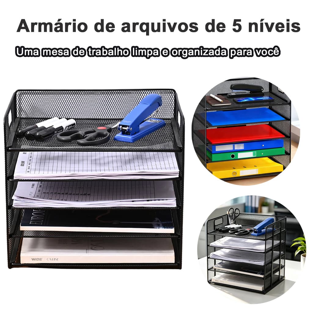 Pasta de mesa de Metal de 5 camadas Rack de armazenamento de escritório multifuncional