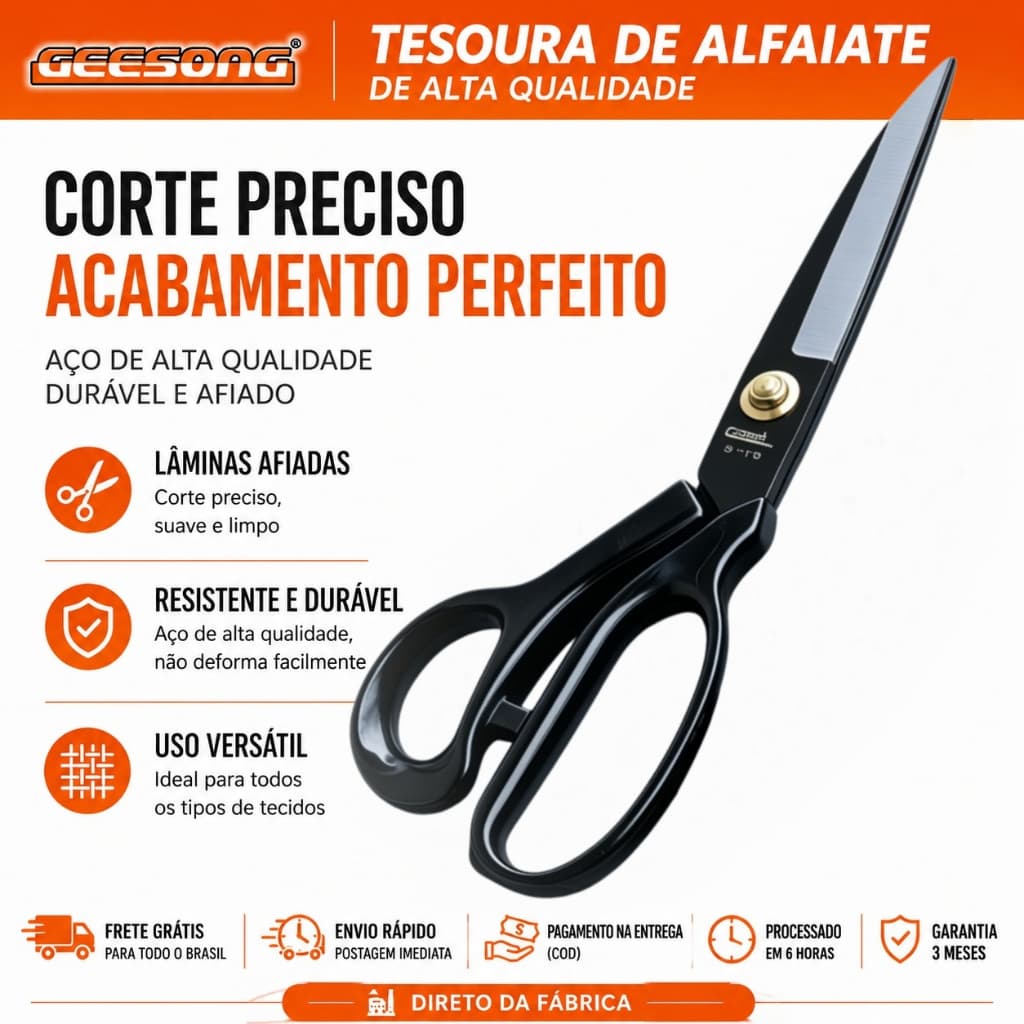 Geesong Tesoura de alfaiate de aço manganês, aço fundido, tesoura de plástico, arte em tecido, alfaiate, roupas, fábrica