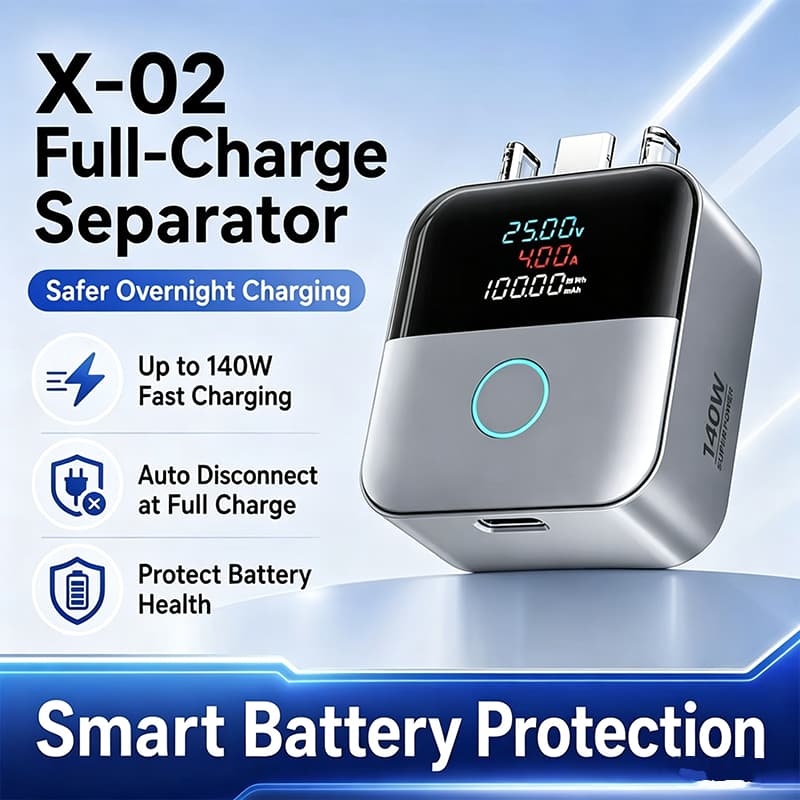 Adaptador De Carregador De Corte Automático Inteligente 140W Display Em Tempo Real Proteção Contra Sobrecarga Noturna
