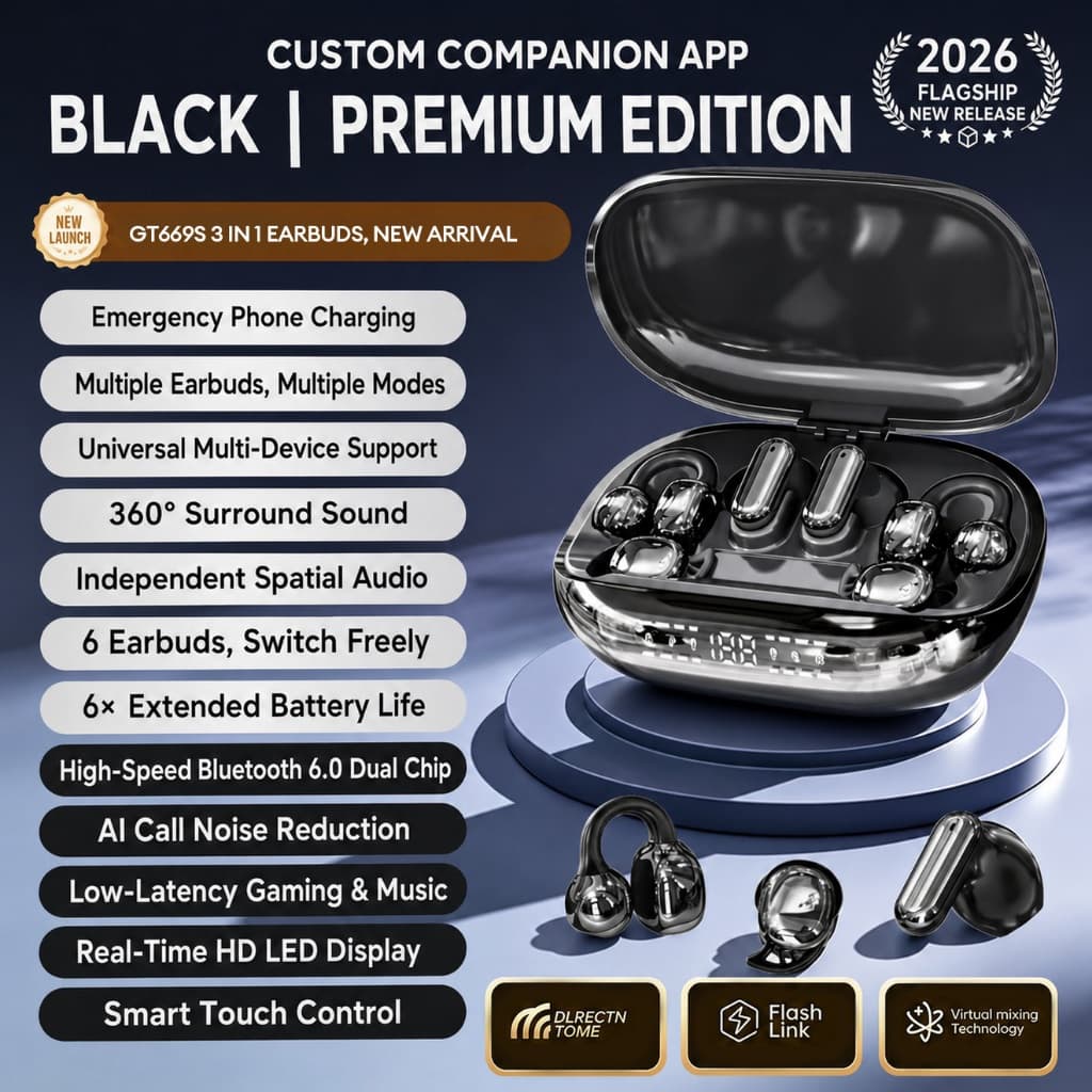 Hyundai GT699S Fones De Ouvido Bluetooth 6 Em 1 True Wireless Earbuds Com 3 Estilos De Uso 6 0 ENC Redução De Ruído Para