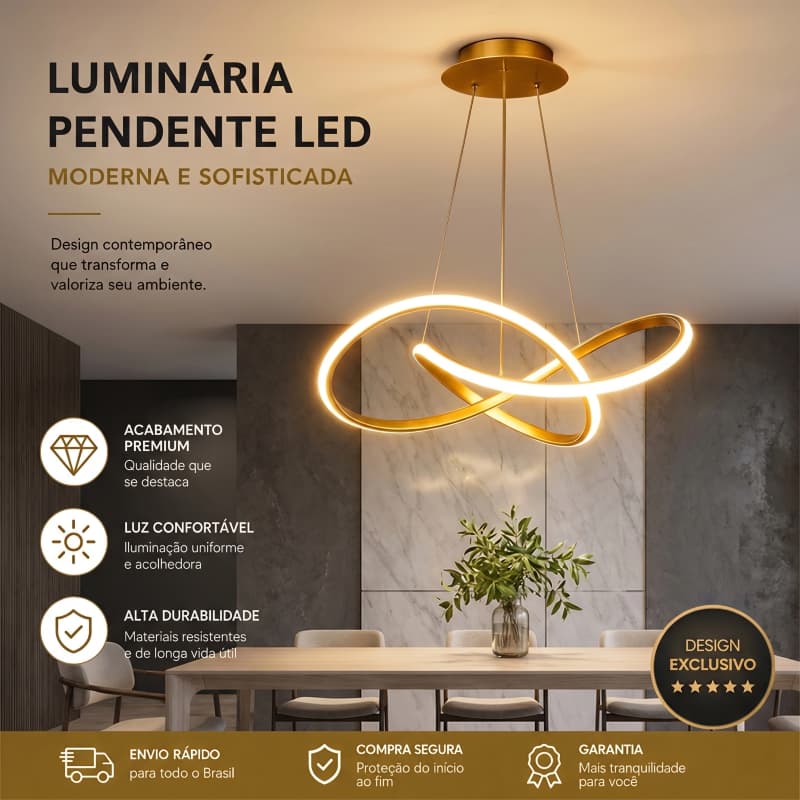 Lustre Pendente LED Nórdico Moderno, 3 Cores em 1 Luz Bivolt, Luminária Decorativa para Sala de Estar e Cozinha