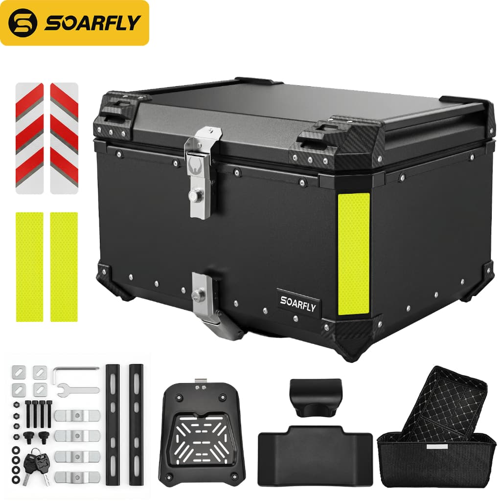 SOARFLY 65L Caixa traseira de liga de alumínio para motocicleta com Base de instalação Universal adequada para vários ti