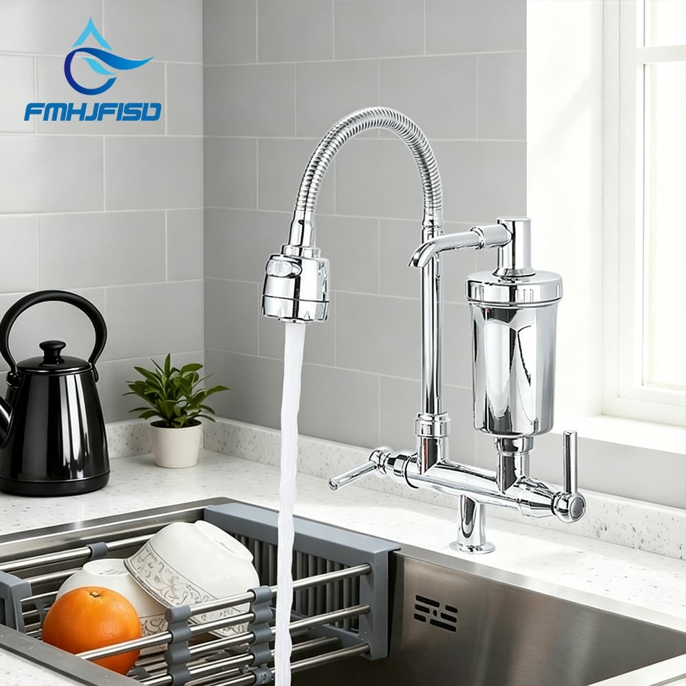 Torneira De Cozinha Com Filtro De Bancada Gourmet Tubo Cromado Flexível