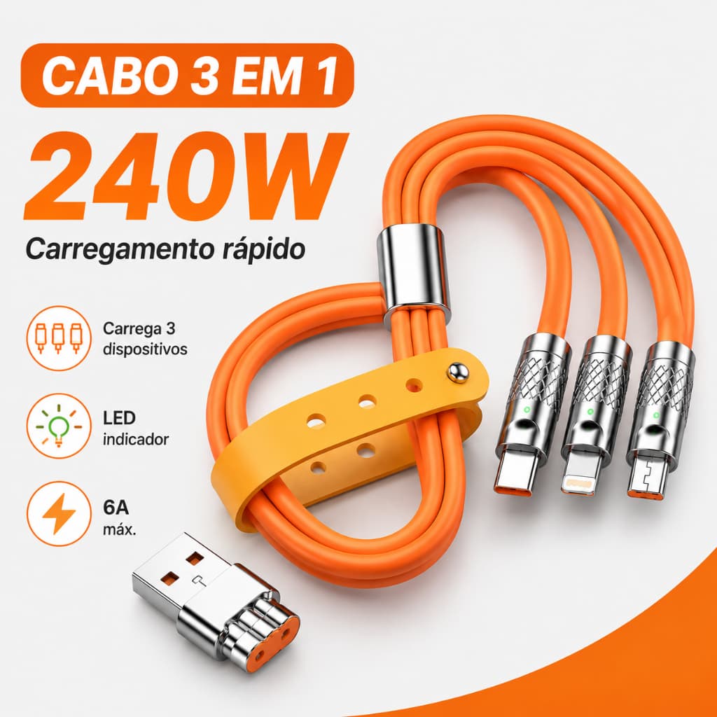 Cabo de dados com carregamento rápido de 6A revestido com silicone líquido compatível com a interface V8 e iOS Type-C