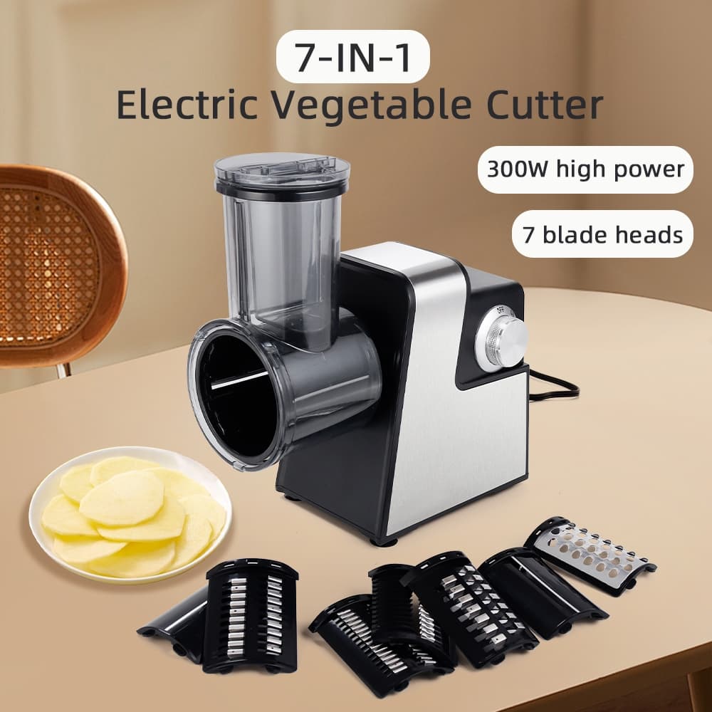 Cortador Elétrico De Vegetais 7 Em 1 Processador De Alimentos Poderoso De 300 W-Fatiador Multiuso , Ralador , Fácil Limp