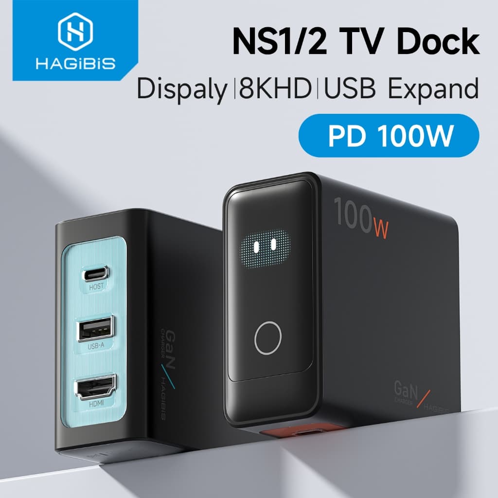 Hagibis 100W GaN Doca Carregador Com Display LED Portátil TV Para Switch2 USB-C Docking Station ROG Xbox Steamdeck