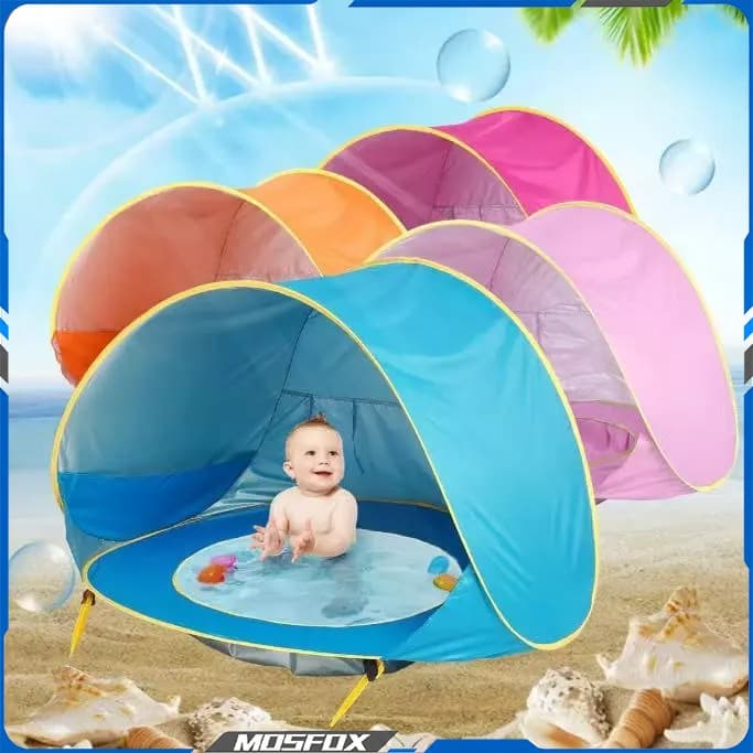 Tenda De Praia Pop-Up Infantil-Abrigo Solar UV Para Piscina E Brincadeiras Ao Ar Livre