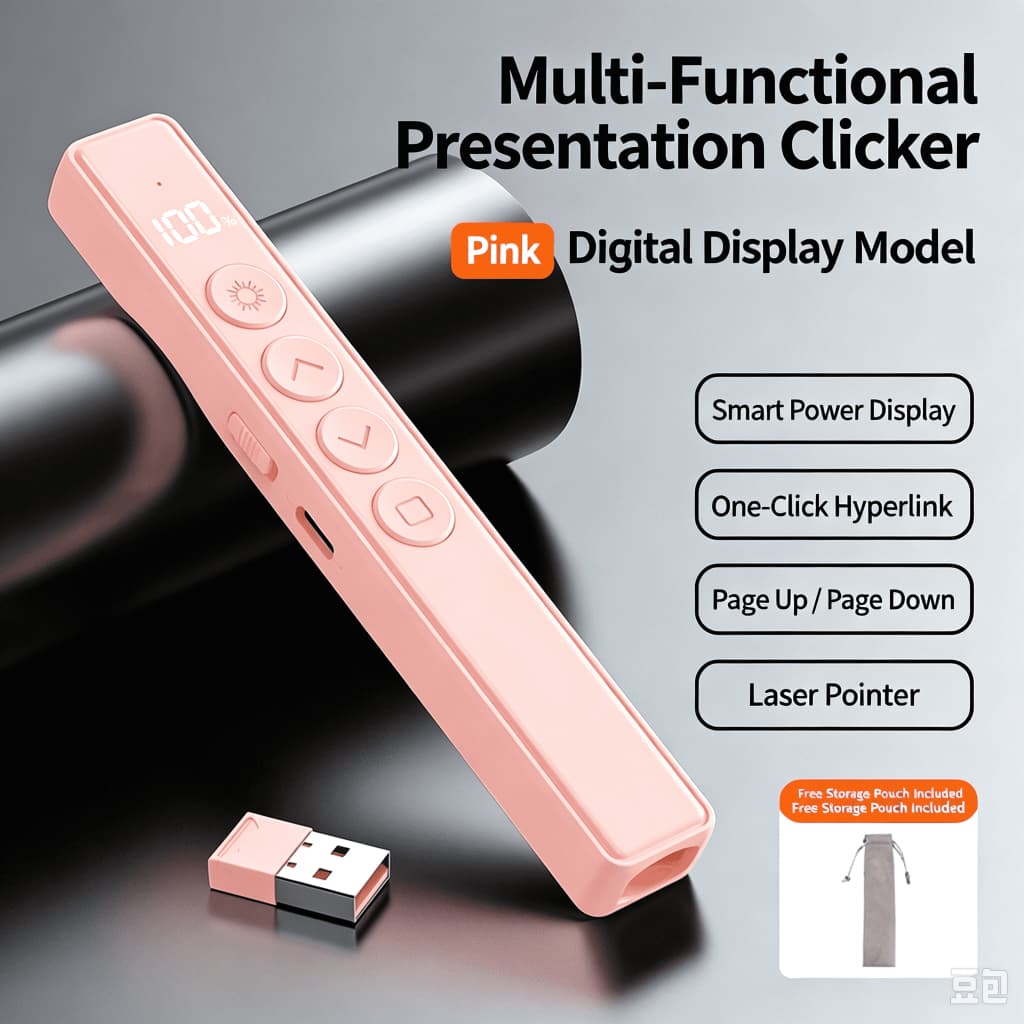 Apresentador Sem Fio Clicker Remoto 2.4 Ghz USB Recarregável , Controle De 100 Metros , Display De Bateria Digital , Can