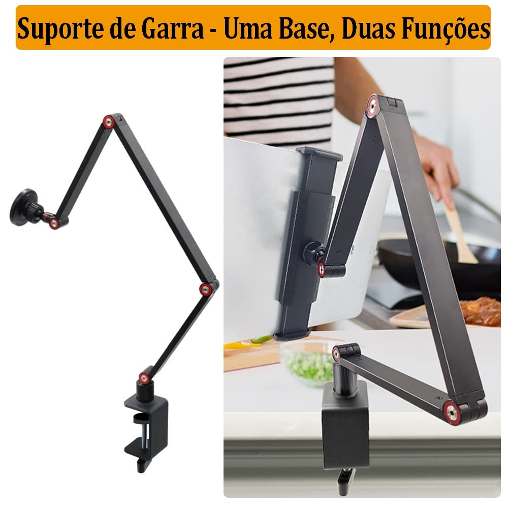 Suporte com Presilha Para Tablet/Celular até 17.3" Suporte Magnético, Braço Articulado Monitor Portátil, Dobrável 360°