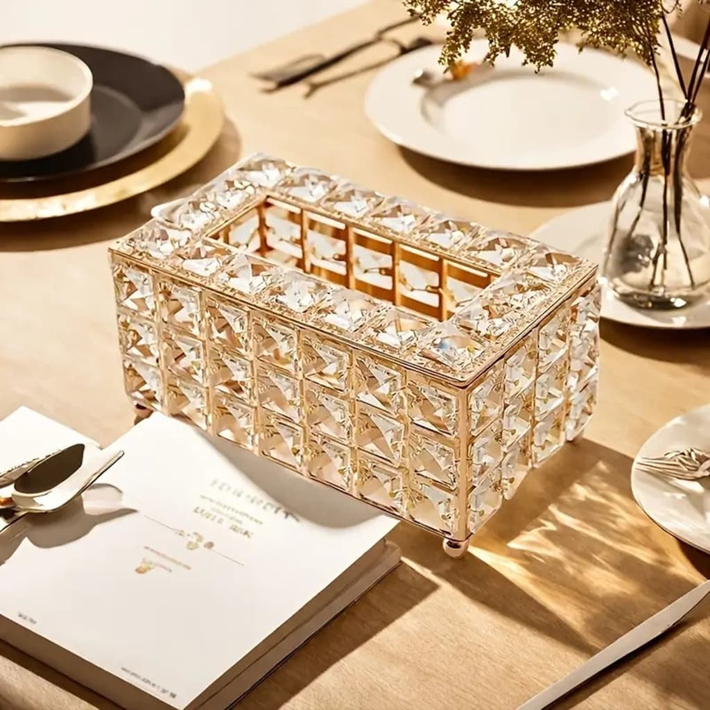 Caixa Porta Lenços Acrílico Cristal Corte Diamantado Luxo Europeu Decoração Para Sala De Estar Quarto