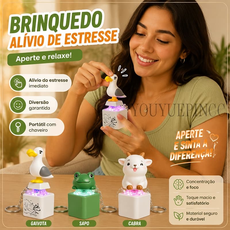 4 Pçs Gaivota/Ovelha/Sapo Em Forma De Botão Chaveiro Alívio De Estresse Brinquedos Clicky Teclado Fidget LED Som