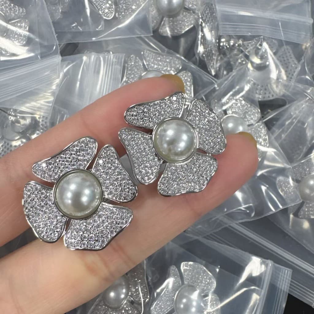 Clássico Feminino Meninas Bling Glitter Strass Pérola Floral Brincos Jóias Presente