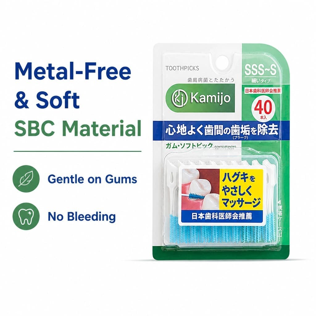Kamijo 40 Unidades De Escova Interdental Palhetas Macias De Metal Livre SSS-S Palito Cônico Com Estojo Portátil