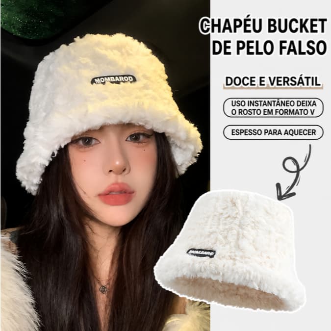 Chapéu de pescador de pelúcia para o inverno, cobre o rosto, doce e elegante, novo chapéu feminino de pele de coelho.