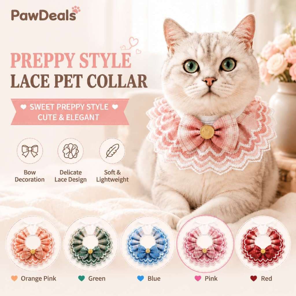 Coleira De Renda Estilo Preppy Para Animais De Estimação , Colar Fofo Com Laço Gatos , Cães Pequenos , Fita Ajustável ,