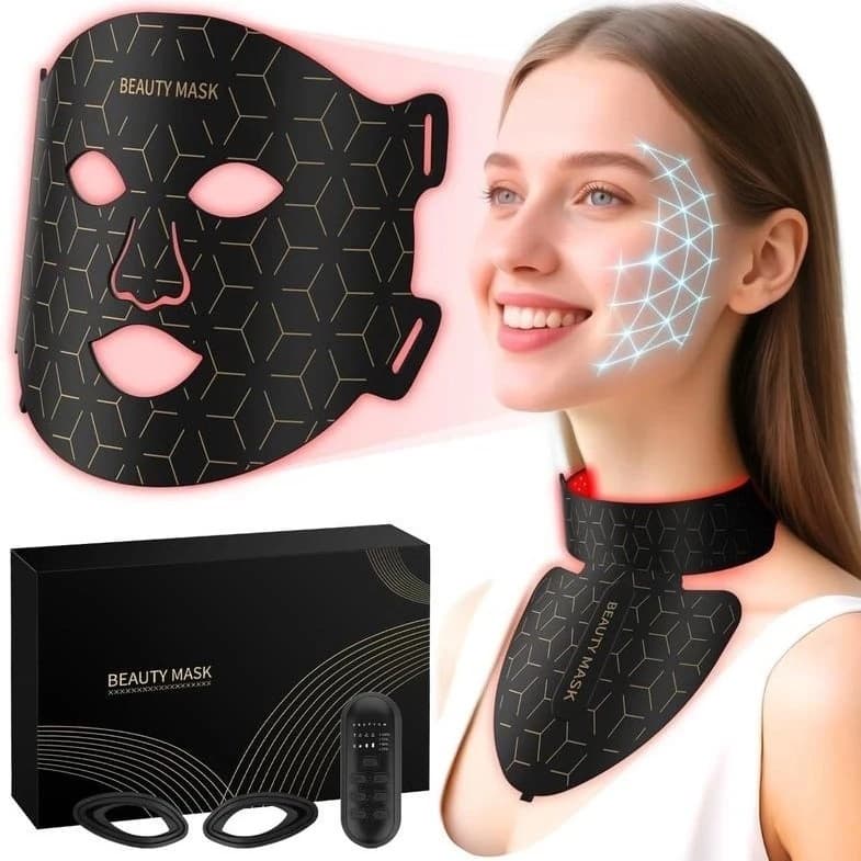 Máscara De Beleza Facial E Pescoço LED Com Terapia De Luz Vermelha
