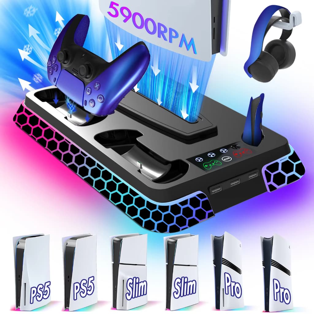 Suporte De Resfriamento Multifuncional Para PS5/PS5 Slim Pro Modelo : YH66S Com Efeitos De Iluminação RGB , Função De Ar