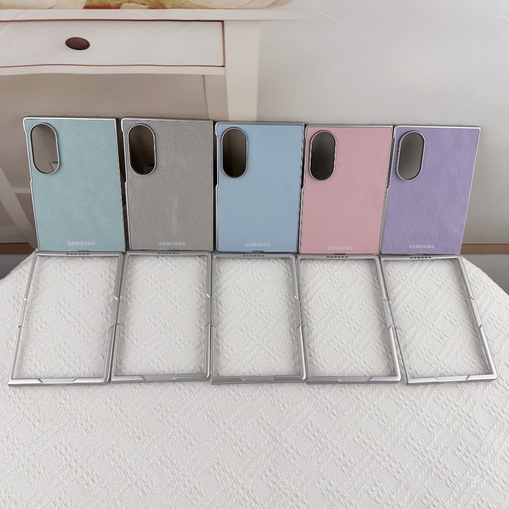 Capa De Borda Prateada Com Textura De Penas De Couro Para Samsung Galaxy Z Fold 8Ultra 8 7 6 5 4 Protetora Anti-Queda