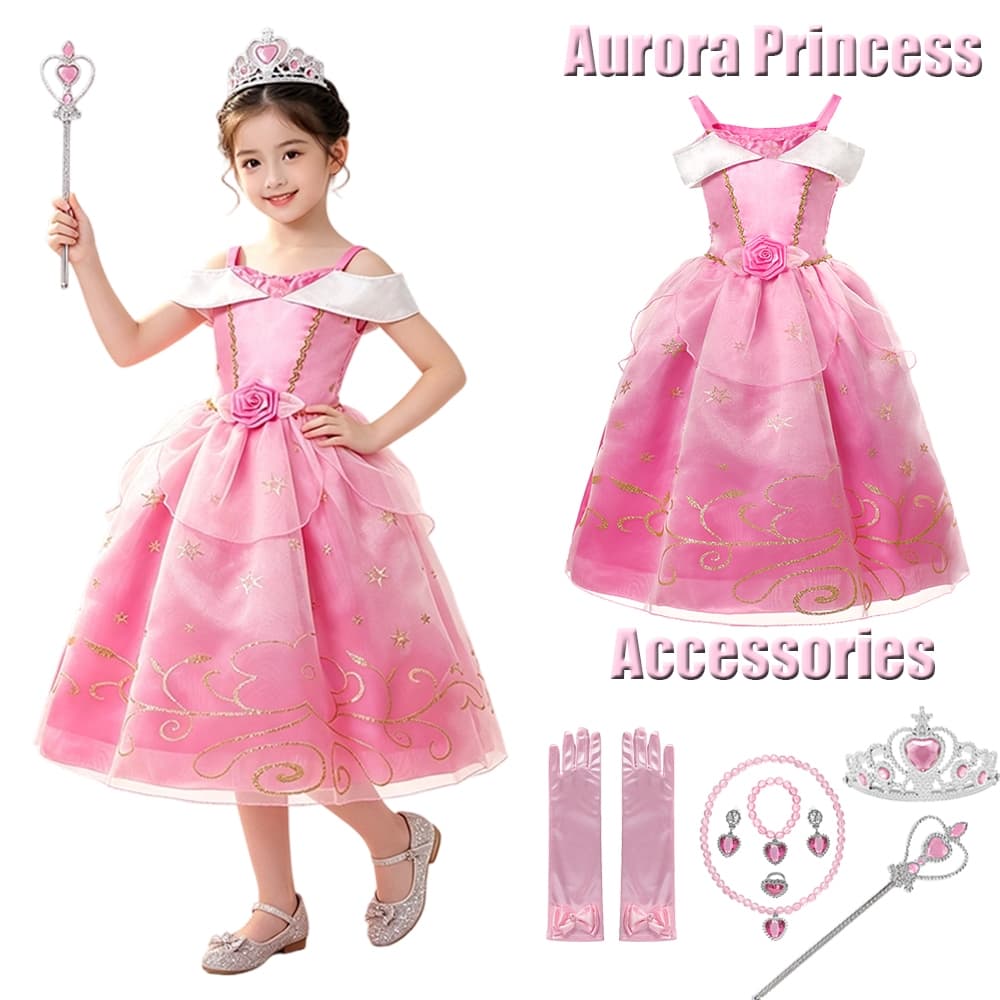 Fantasia Aurora Princesa Crianças Vestido Menina Vestido de Festa de Halloween para 2-10 anos de idade
