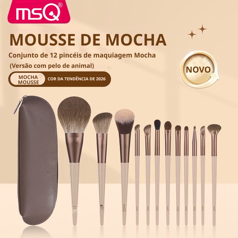 MSQ 12 Unidades Conjuntos De Pincéis De Maquiagem Para Cabelos De Animais Mocha Pincel Blush Sombra Contorno Sofisticada