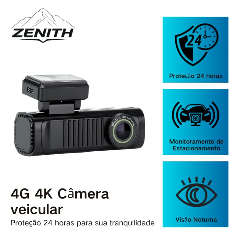 Gravador de Carro 4K 4G Dashcam Lente Dupla DVR Visão Noturna Monitoramento de Estacionamento Detecção de Movimento