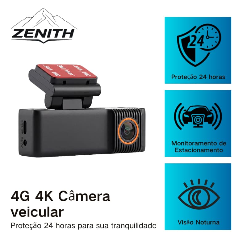 Gravador de Carro 4K 4G Lente Dupla Câmera Automotiva DVR Automotivo Câmera Veicular Visão Noturna Detecção de Movimento