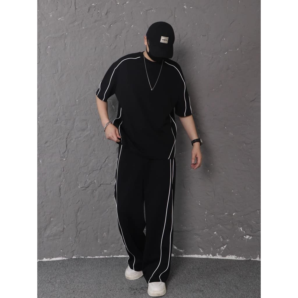 Novo estilo contraste cor linha lateral Design sentido estilo esportivo uso diário terno de duas peças simples calças de