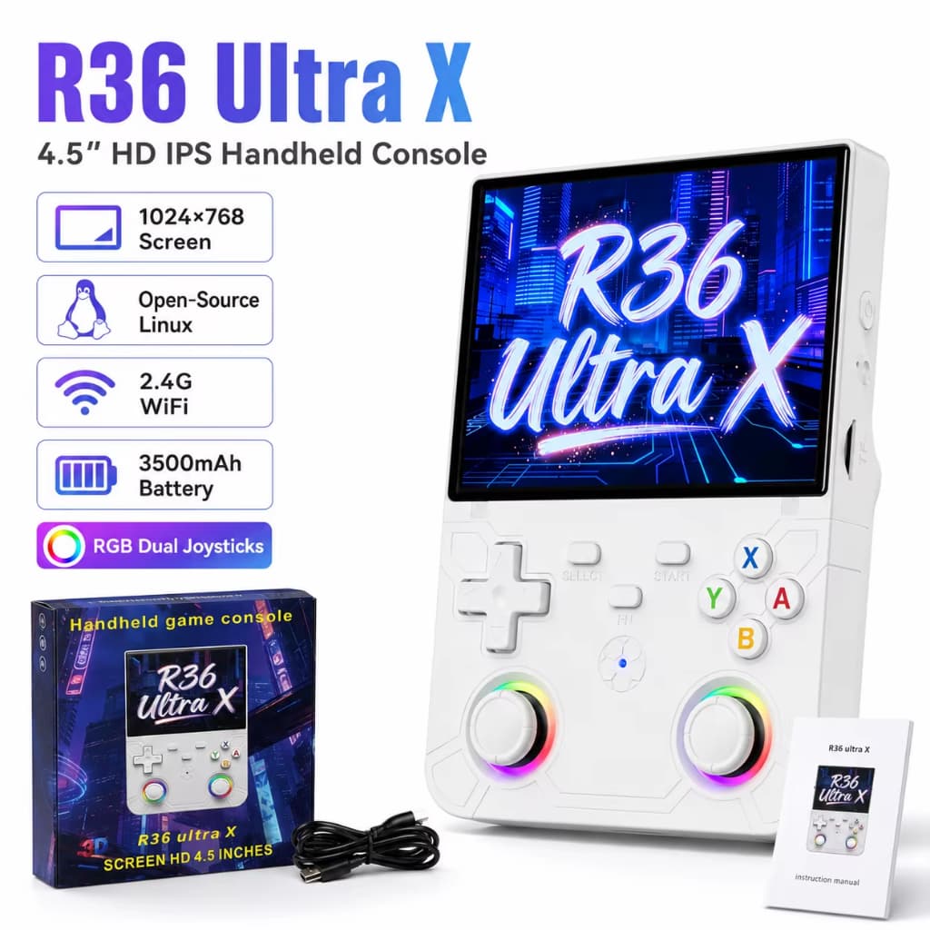 Novo R36 Ultra X Jogador De Jogo Portátil WIFI 4.5 Polegada Tela IPS Código Aberto Retro Vídeo 64G/128G Memória Até 3500
