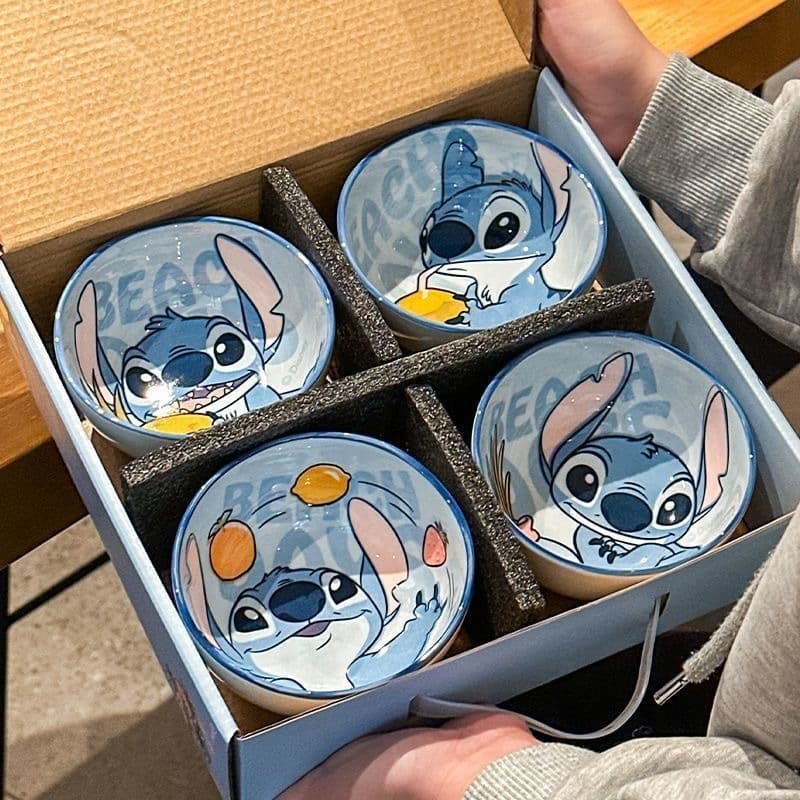 Tigela De Arroz De Cerâmica Stitch Para Uso Familiar KidsCuteCartoon Bear Winnie Pooh Caixa De Presente