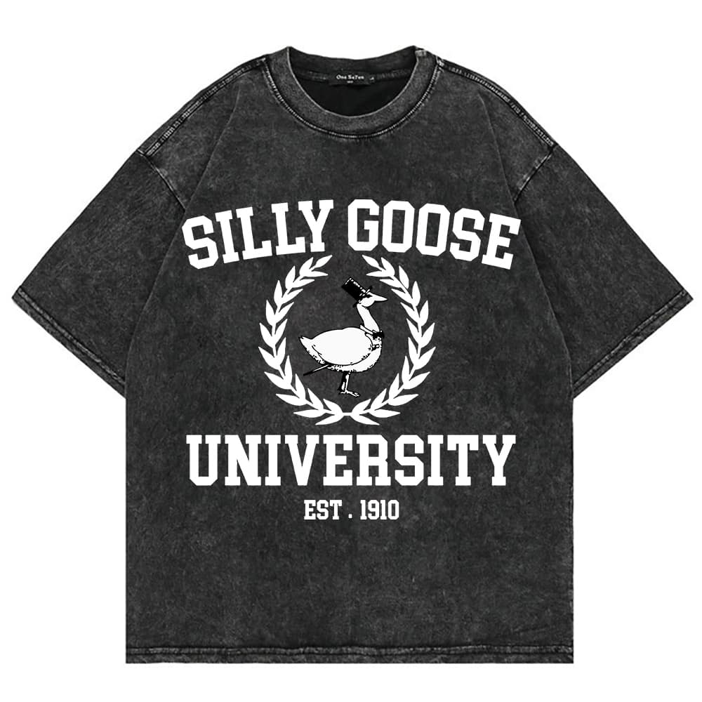 100 % Algodão Vintage Lavado Bobo Ganso Universidade T Camisa Moda Masculina/Feminina Retro Oversize Solto Ácido Lavagem