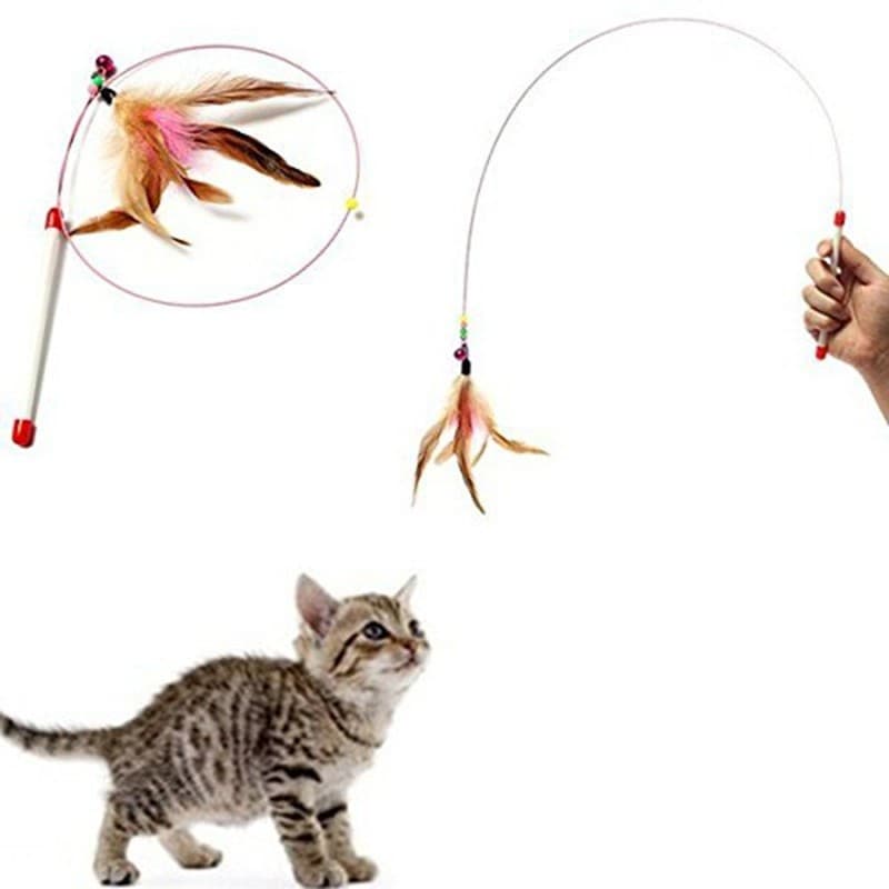 Brinquedos De Penas De Fio De Aço Para Gatos Interativos Gatinho Pena Sino Gato Tease Vara Varinha