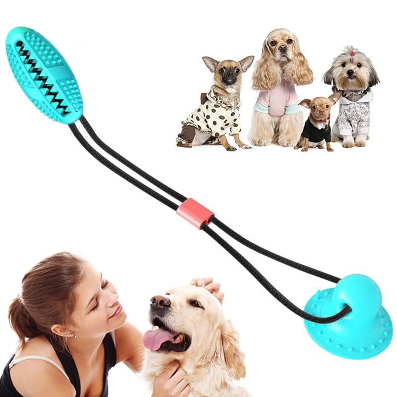Pet Auto-Jogar Brinquedos Para Cães Ventosa De Silicone Rebocador Cão Empurrar Bola Brinquedo Limpeza Dos Dentes Filhote