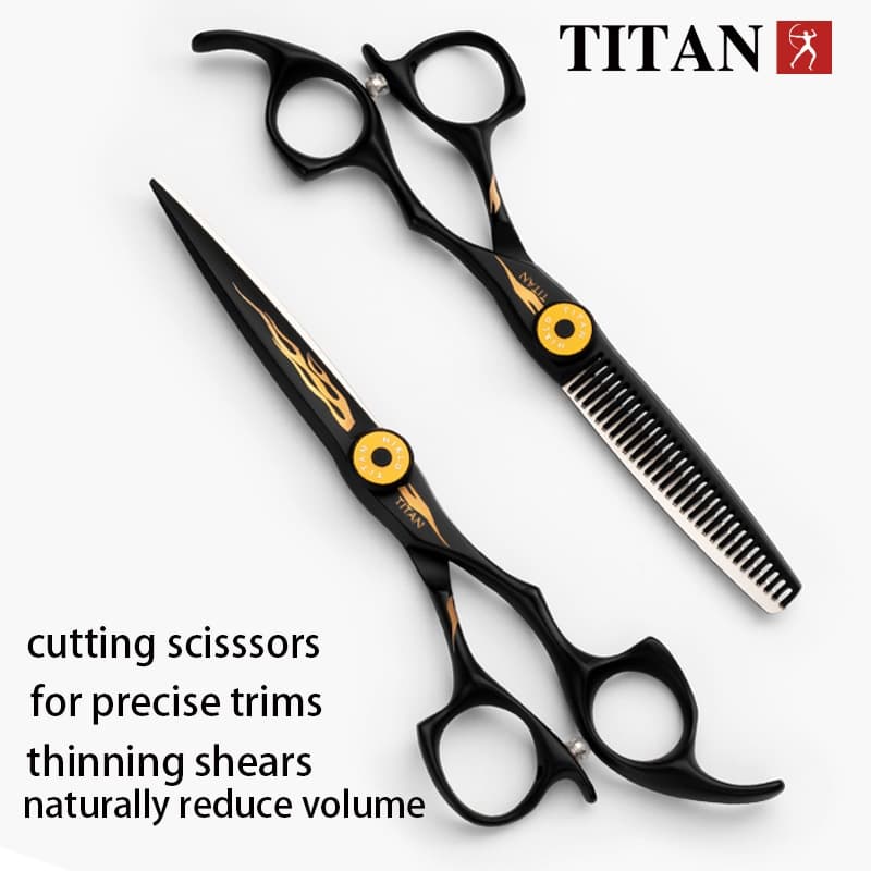 Tesoura de corte de cabelo de alta qualidade TITAN Tesoura plana Tesoura de desbaste Ferramentas de salão de beleza de 6
