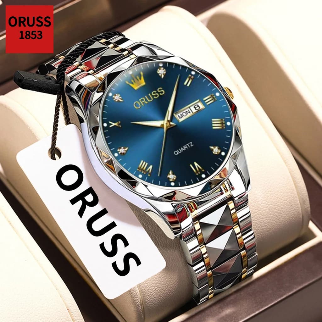 ORUSS Original Masculino Aço Inoxidável Calendário Duplo Luminoso Relógio À Prova D 'Água Luxo Moda Versão Coreana Relóg