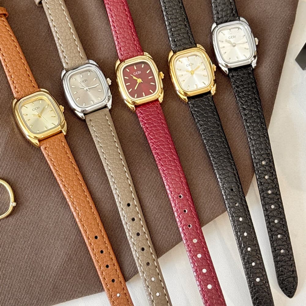 GEDI Retro Mulheres Relógio Elegante Pequeno Mostrador Quadrado Quartzo De Pulso Feminino Pulseira De Couro