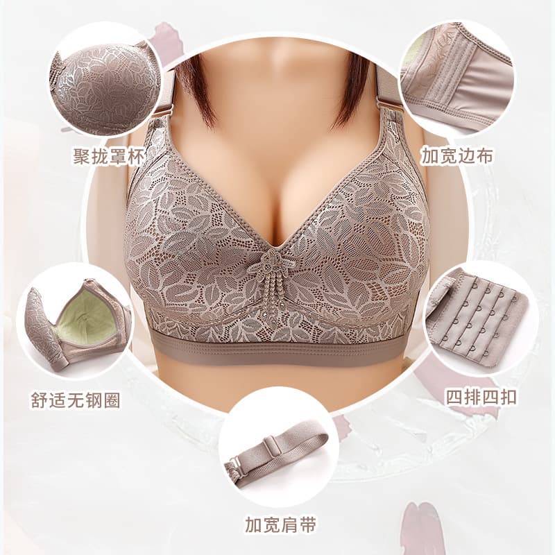Tamanho grande estilo fino sem fio confortável respirável ajustável roupa interior seios grandes olhar pequeno lado Push
