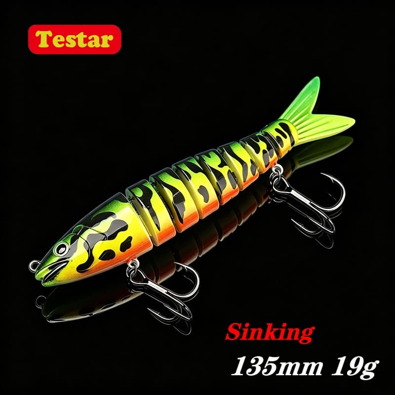 Testar 135mm 19g Seções Artificiais Multiarticuladas Afundando Isca Oscilação Artificial Swimbait Baixo Pique Carpa Isca