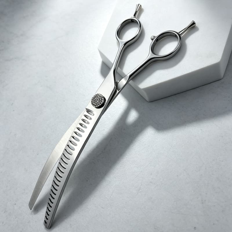 Wingsbro Curved Chunkers Dog Grooming Tesoura 8.5 " Prata Pet Shears Professional Blending & Thining , Para Cães E Gatos