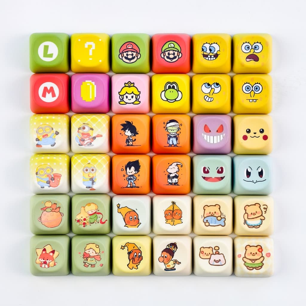 MAIMOOO 4 Peças Super Mario Pokémon Keycaps MOA Profile Cartoon Fofo Redondo Manteiga Urso Minion Bob Esponja Dragon Bal