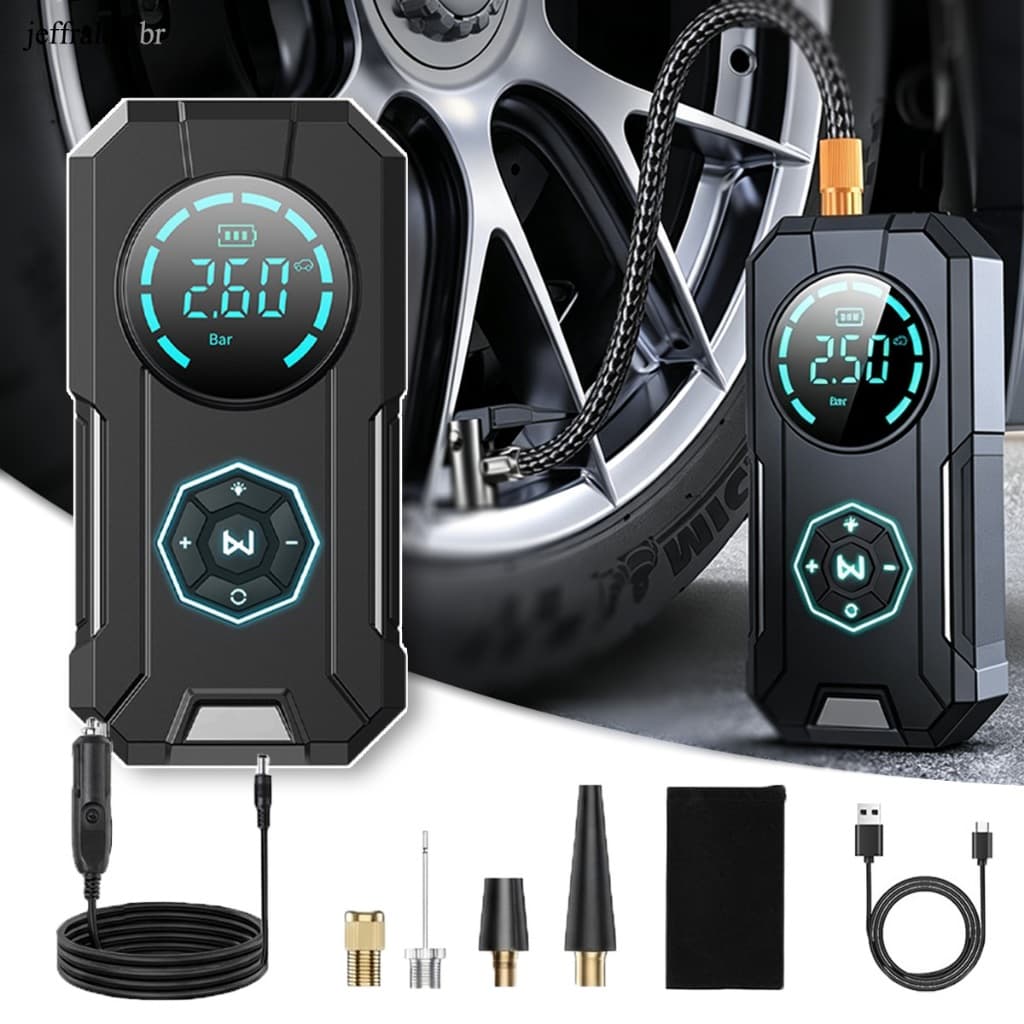 Compressor de Ar Portátil Digital Recarregável USB-C, Calibrador Profissional para Pneus Automotivos