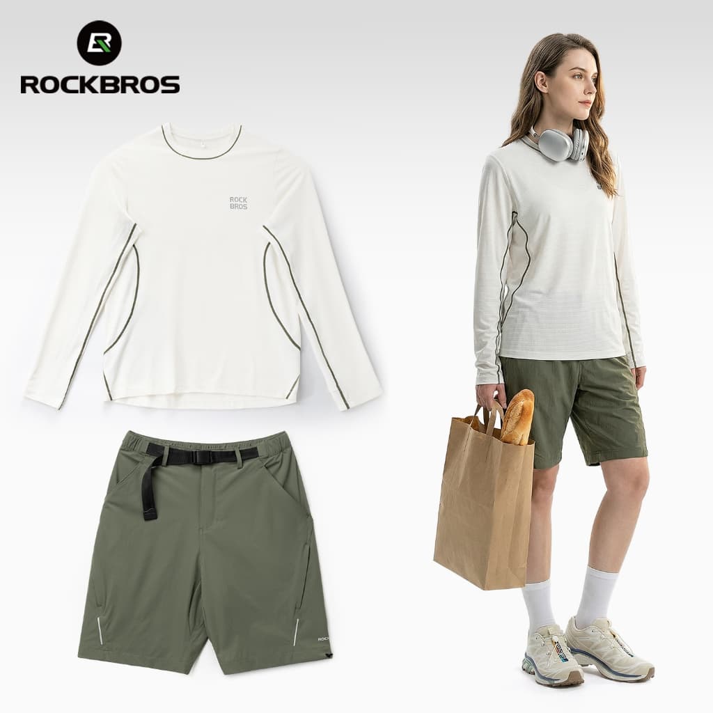 ROCKBROS Roupa De Ciclismo Manga Longa Camiseta Shorts Conjunto Respirável Estiramento Secagem Rápida Terno Esportivo Co