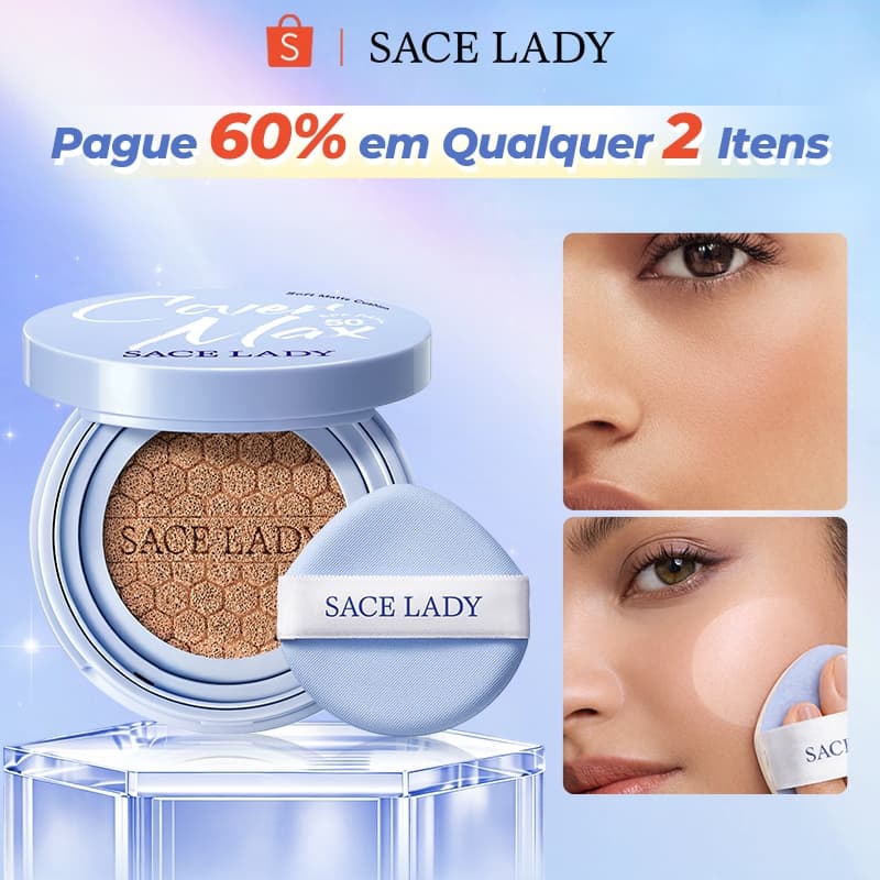 Cushion Base SACE LADY Cobertura Natural Controle Oleosidade Impermeável FPS50 Maquiagem