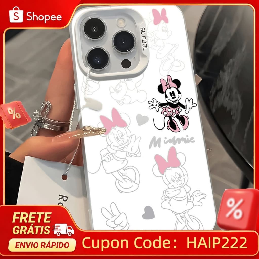 Capinha Capinha Silicone Para iPhone 17 16 15 14 13 12 11 XR Pro Max Plus Normal Mickey e Minnie Capinha