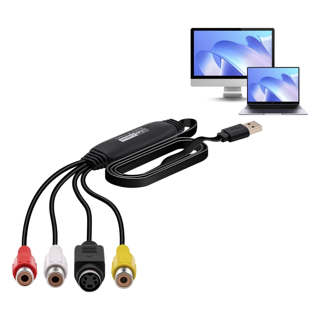 Conversor de VHS para Digital, Dispositivo de Captura de Áudio e Vídeo USB 2.0 para Mac/PC/Windows/Android