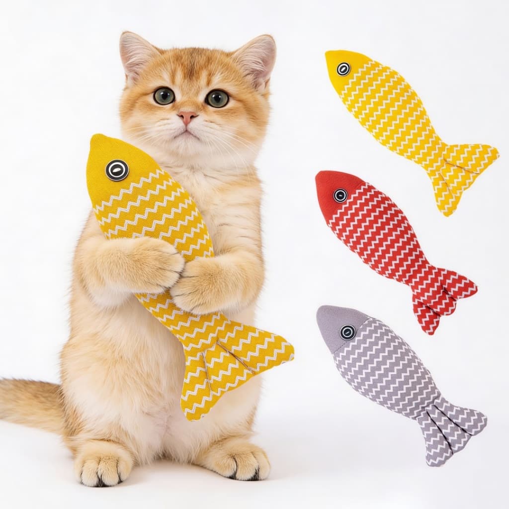 Brinquedo de peixe de linho para gato + Catnip | Enchimento de erva-de-gato embutido | Brinquedo interativo macio para g