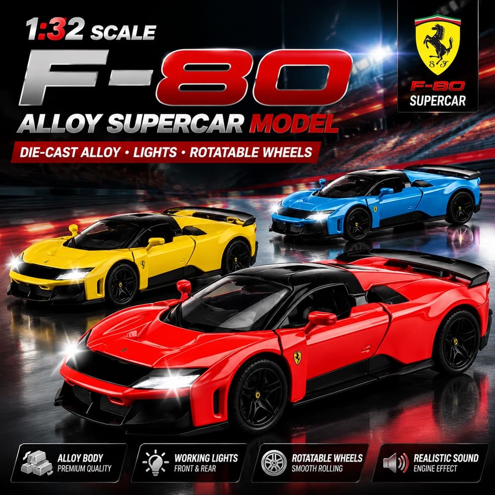 Carro De Liga F80 Modelo , 1 : 32 , Brinquedo Com Efeitos De Som E Luz Para Crianças
