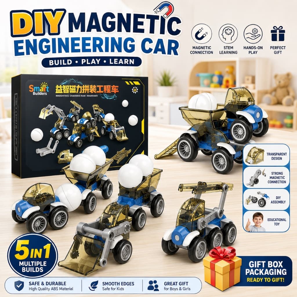 Conjunto De Veículos De Construção Magnética Transparente , Montagem DIY , Carro De Engenharia , Brinquedo Educacional P