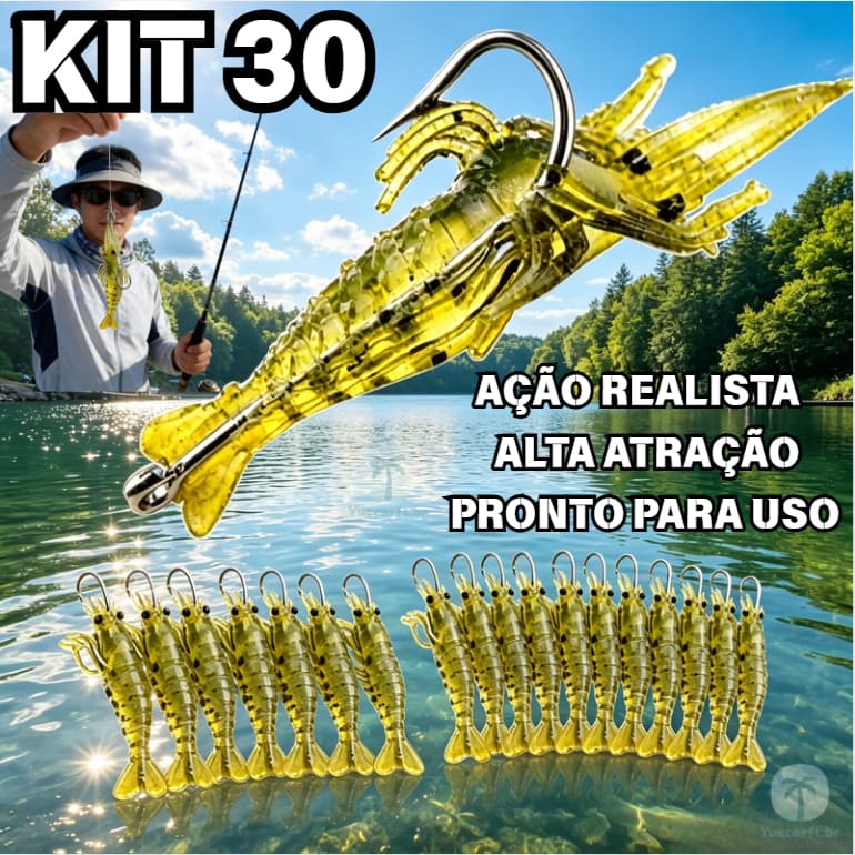 30 Iscas Camarão Artificial Silicone Com Anzol 40mm Realista