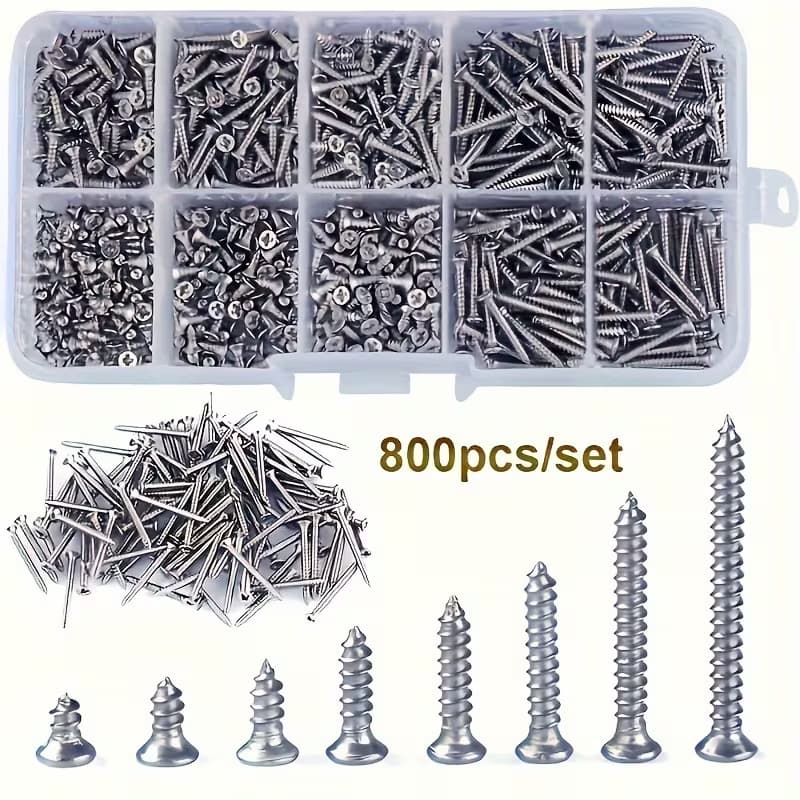 Kit 800 Peças Parafusos Porcas e Arruelas com Organizador Multiuso para Reparos